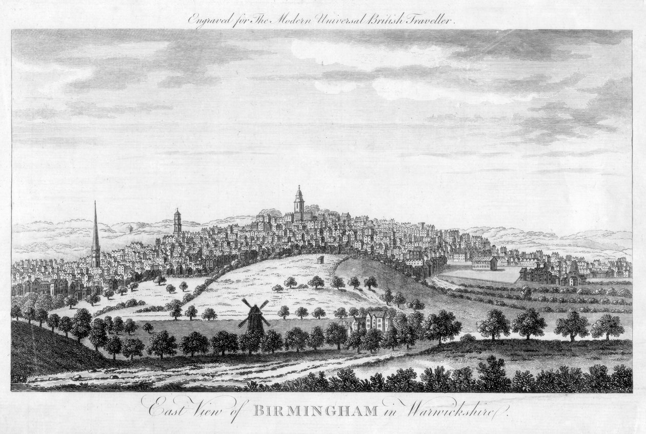 East View of Birmingham Warwickshiressä, 1779 tekijältä Unbekannt