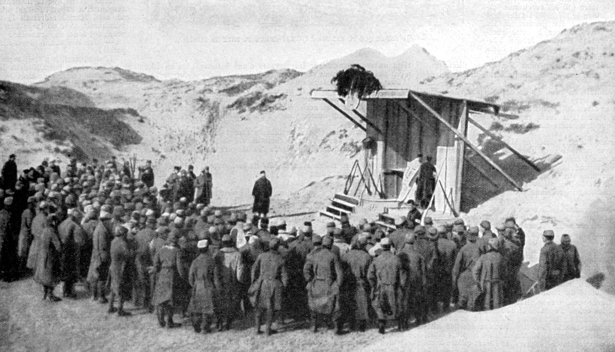 Pääsiäismessu Belgian dyyneillä Pohjanmeren rannalla, ensimmäinen maailmansota, 1915 tekijältä Unbekannt