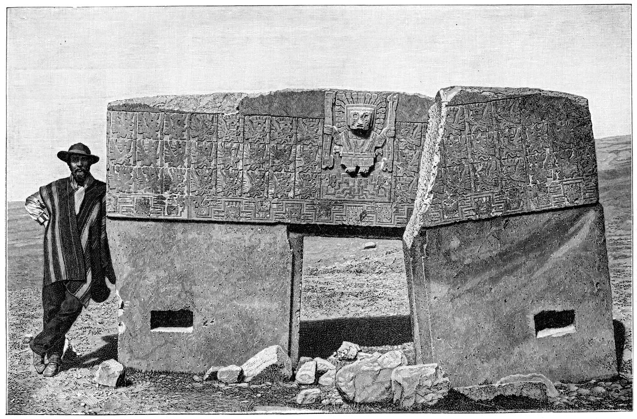 Akapanan monoliittisen portin itäpuoli, Tiahuanaco, Bolivia, 1901 tekijältä Unbekannt