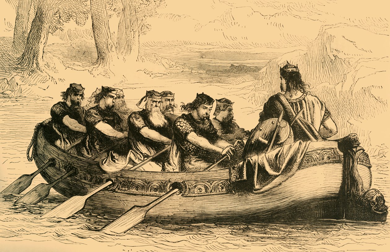 Edgar the Pacific soutettiin alas Dee-jokea kahdeksan sivupuolen prinssin toimesta, vuodelta 1890. tekijältä Unbekannt