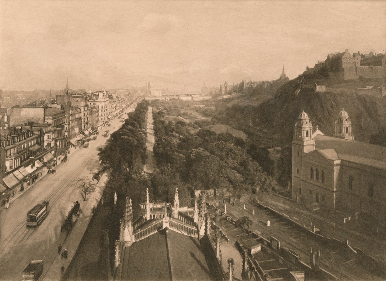 Edinburgh, Katse kohti Calton Hilliä, Princes Streetin West Endistä, 1902 tekijältä Unbekannt