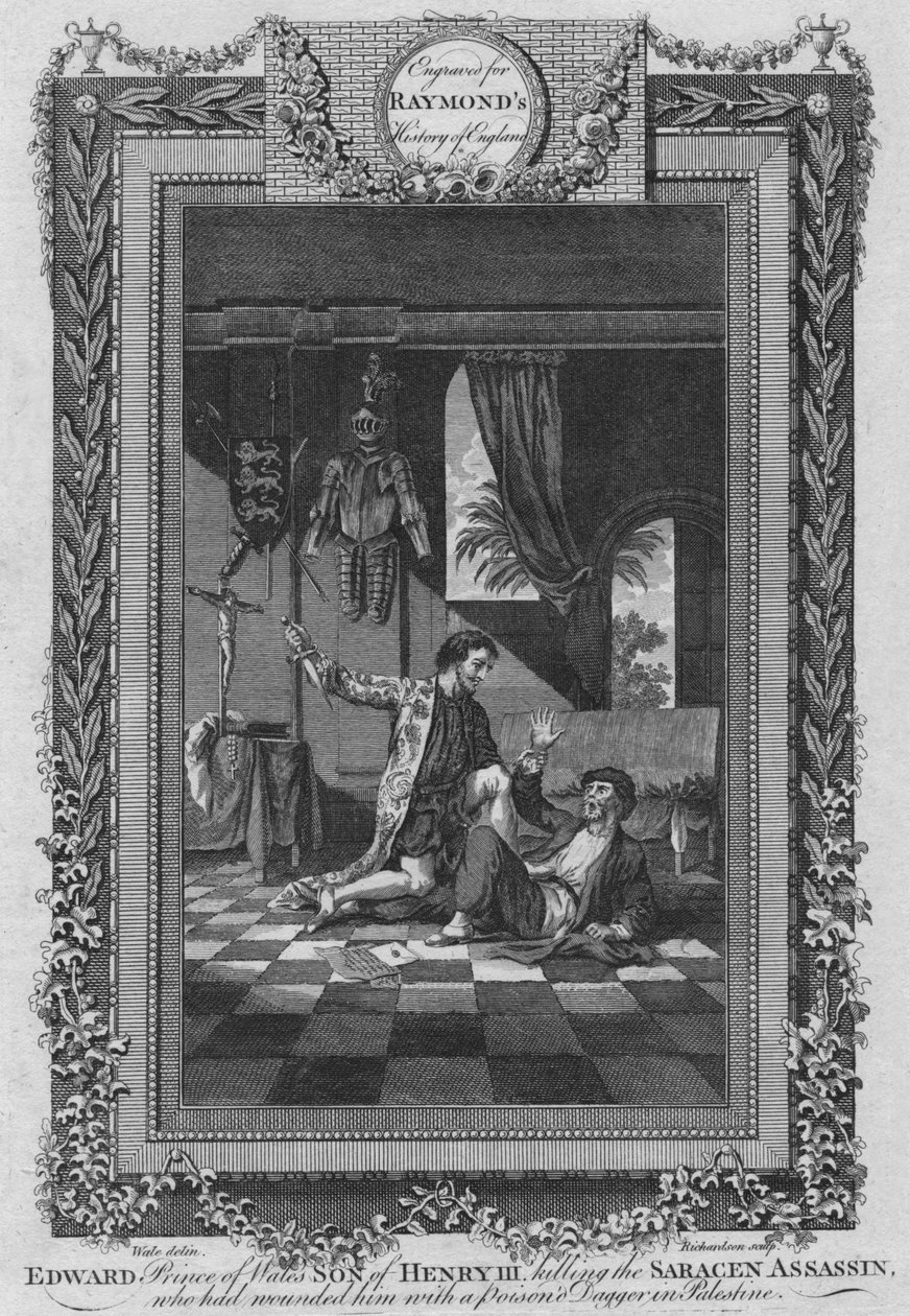 Edward, Walesin prinssi, Henry III:n poika, tappamassa saraseenin salamurhaajan, c1787 tekijältä Unbekannt