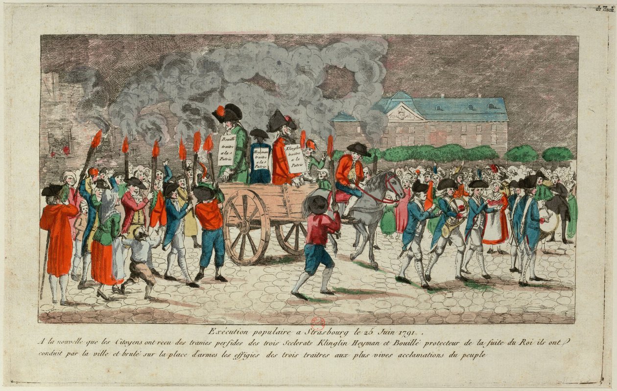 Effigy Burning of Klinglin, Heymann ja Bouille 25. kesäkuuta 1791 Strasbourgissa 1791. tekijältä Unbekannt
