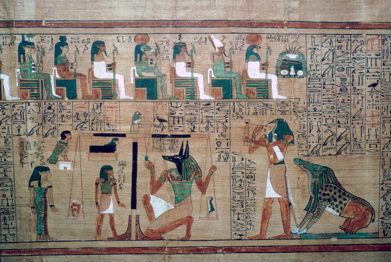 Egyptiläinen papyrus, jossa on kuva "sydämen punnitsemisesta" tekijältä Unbekannt