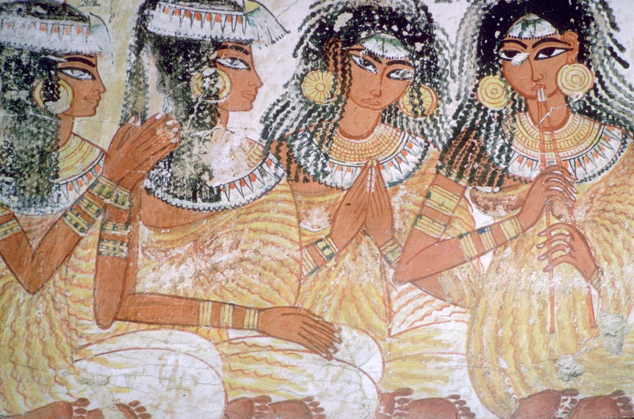Egyptiläinen seinämaalaus muusikoista juhlissa tekijältä Unbekannt