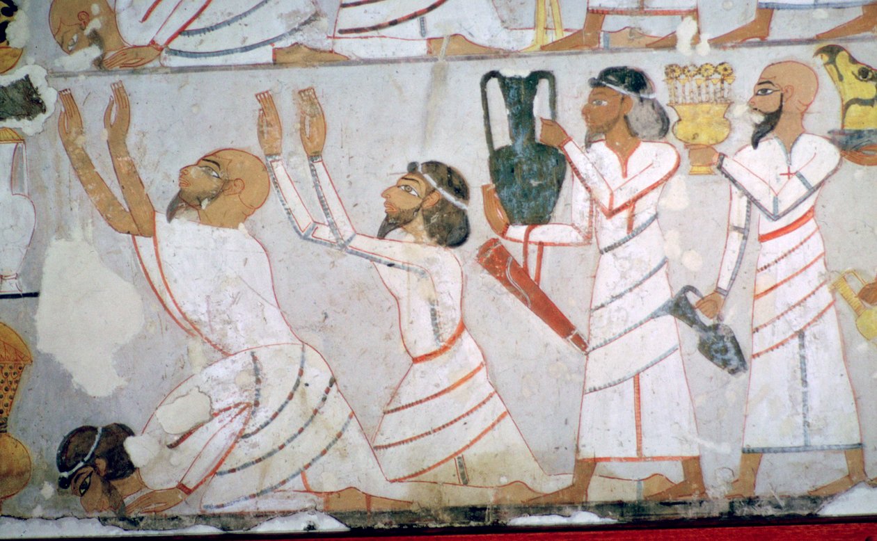 Egyptiläinen seinämaalaus, joka esittää seemiläisten lähettiläiden kunnianosoituksen tekijältä Unbekannt