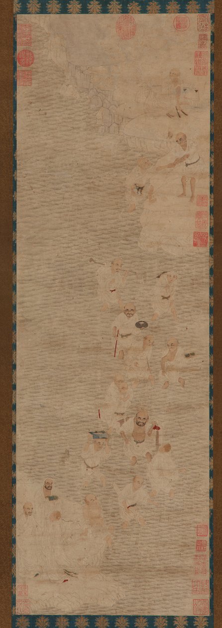 Kahdeksantoista Luohania ylittämässä jokea, Ming-dynastia, 1500-1600-luku. tekijältä Unbekannt