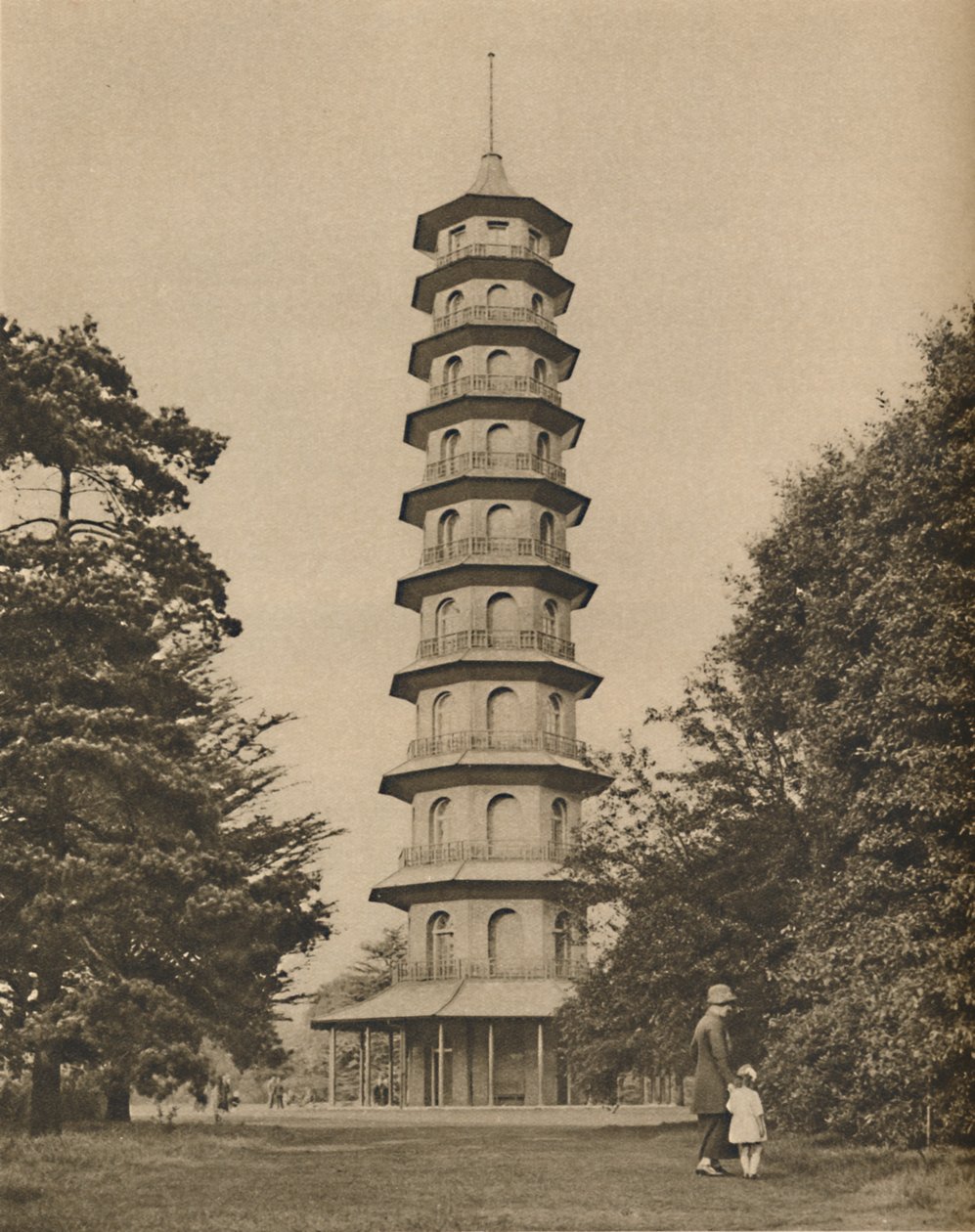 Kahdeksantoista vuosisadan versio Pagodista Kew Gardensissa, vuodelta 1935. tekijältä Unbekannt