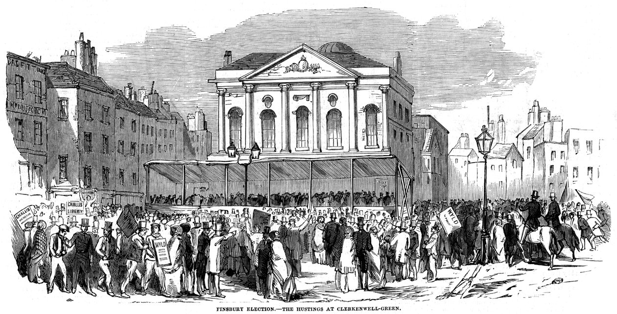 Vaalijuhlat Clerkenwell Greenissä Finsburyn vaalien aikana, Lontoo, 1852 tekijältä Unbekannt