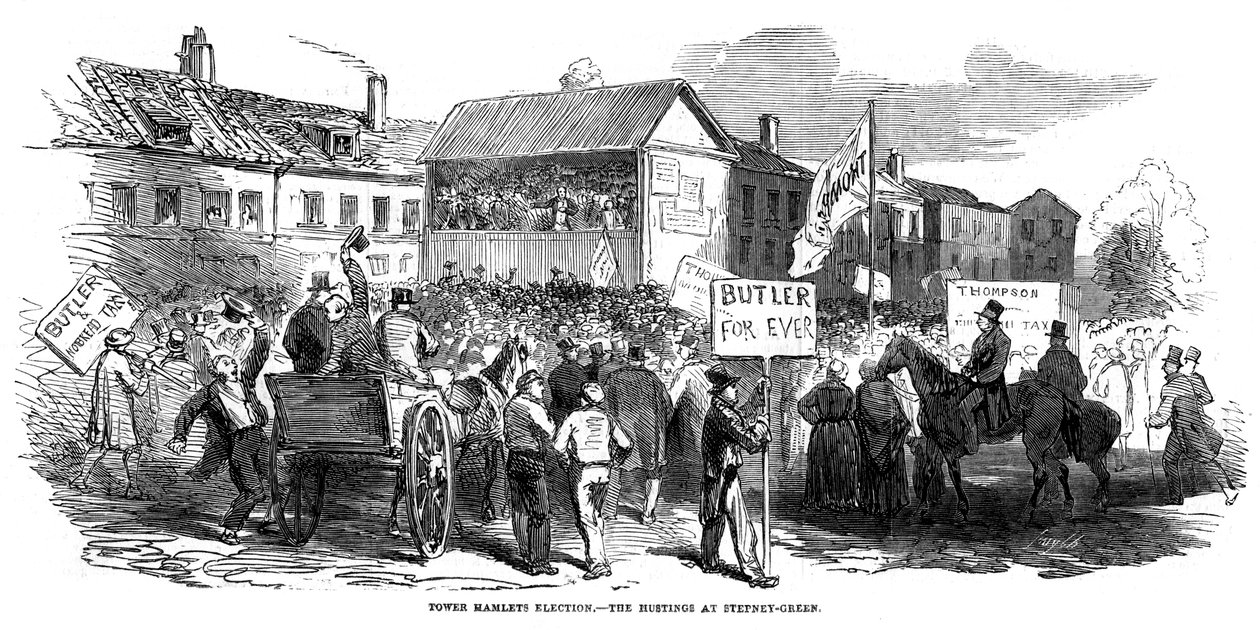 Vaalijuhlat Stepney Greenissä Tower Hamlets -vaalien aikana Lontoossa 1852 tekijältä Unbekannt