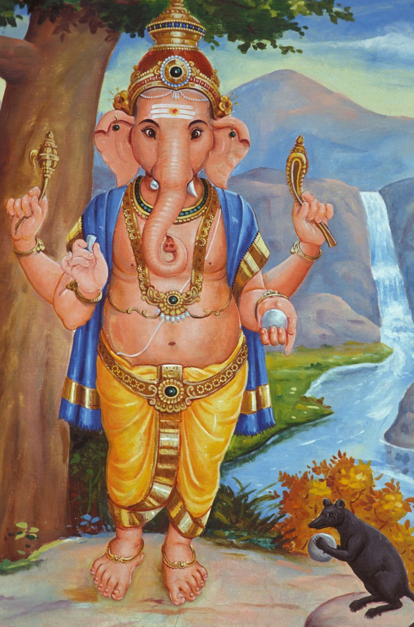 Elefanttipäinen hindujumala Ganesh ja hänen rottansa Inde tekijältä Unbekannt