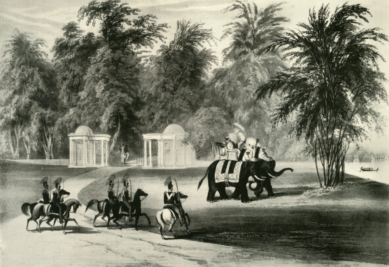 Elefantit ja ruumiinvartija Barrackpore Parkissa, 1820, 1925. tekijältä Unbekannt