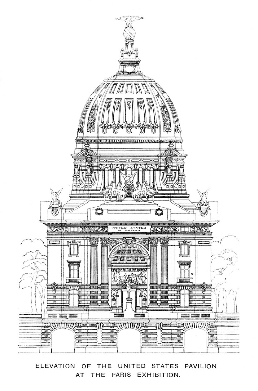 Yhdysvaltain paviljongin korotus Pariisin näyttelyssä, 1900 tekijältä Unbekannt
