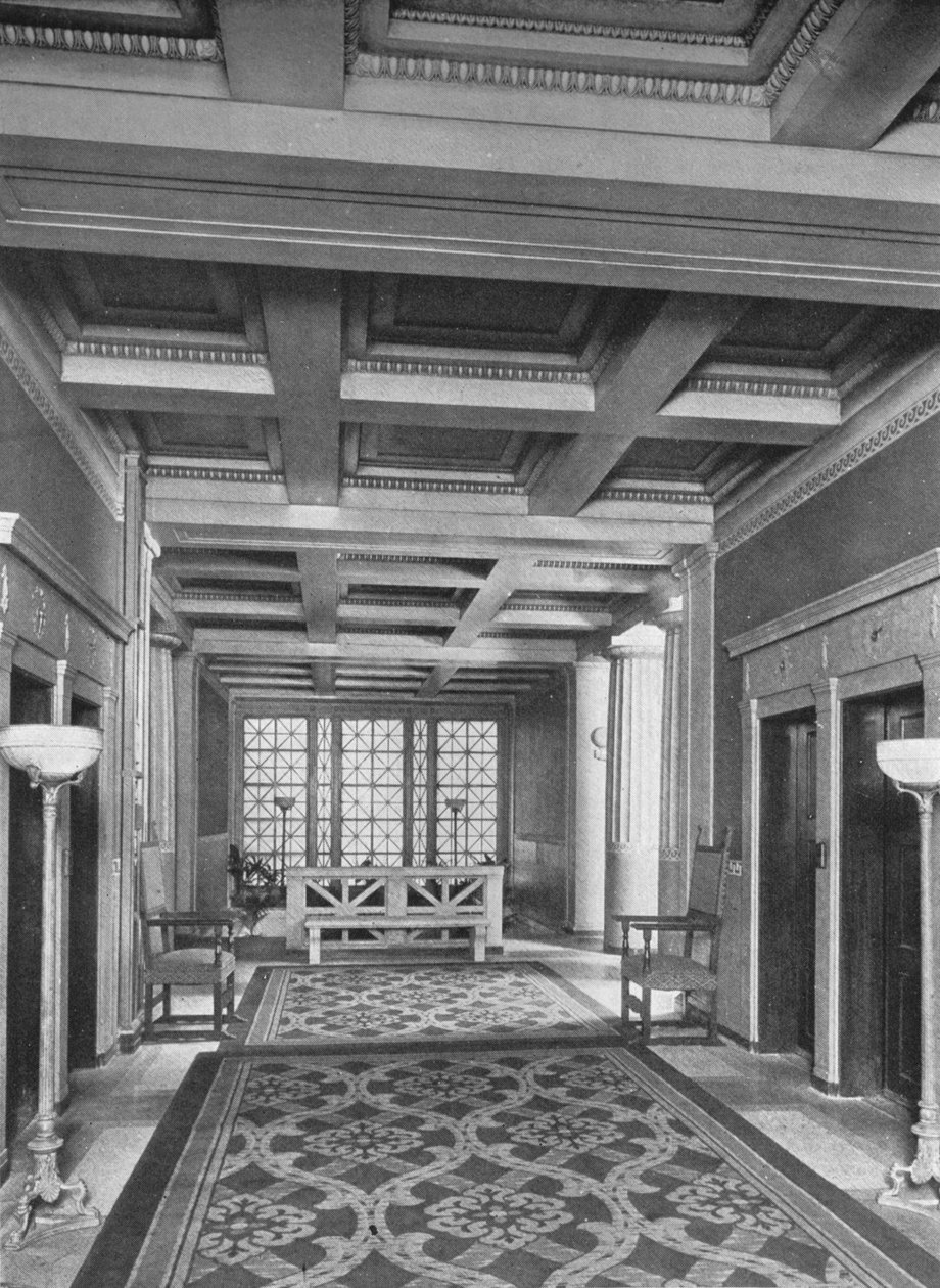 Hissin aula, ensimmäinen kerros, Fraternity Clubs Building, New York City, 1924 tekijältä Unbekannt