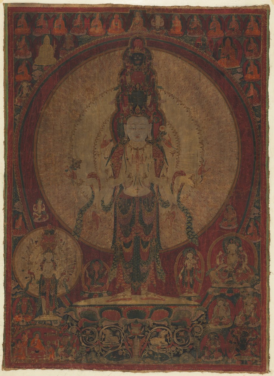 Yksitoistapäinen, tuhatkätinen myötätunnon bodhisattva Avalokiteshvara, n. 1500. tekijältä Unbekannt