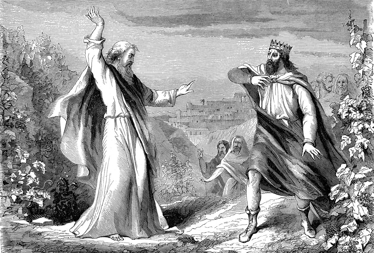 Elia, Vanhan testamentin profeetta. tuomitsi Ahabin, epäjumalia palvovan Israelin kuninkaan, Nabotin viinitarhassa tekijältä Unbekannt