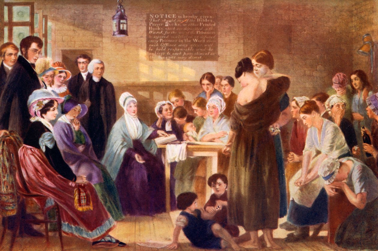 Elizabeth Fry 1780-1845 vierailemassa Newgaten vankilassa 1926 tekijältä Unbekannt