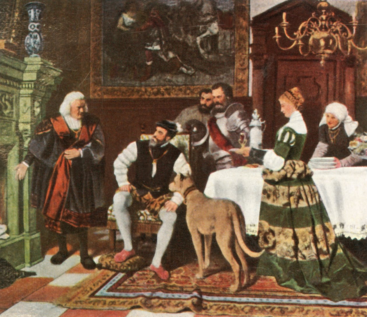 Keisari Kaarle V Fuggerien kanssa Augsburgissa, 1530, 1936. tekijältä Unbekannt