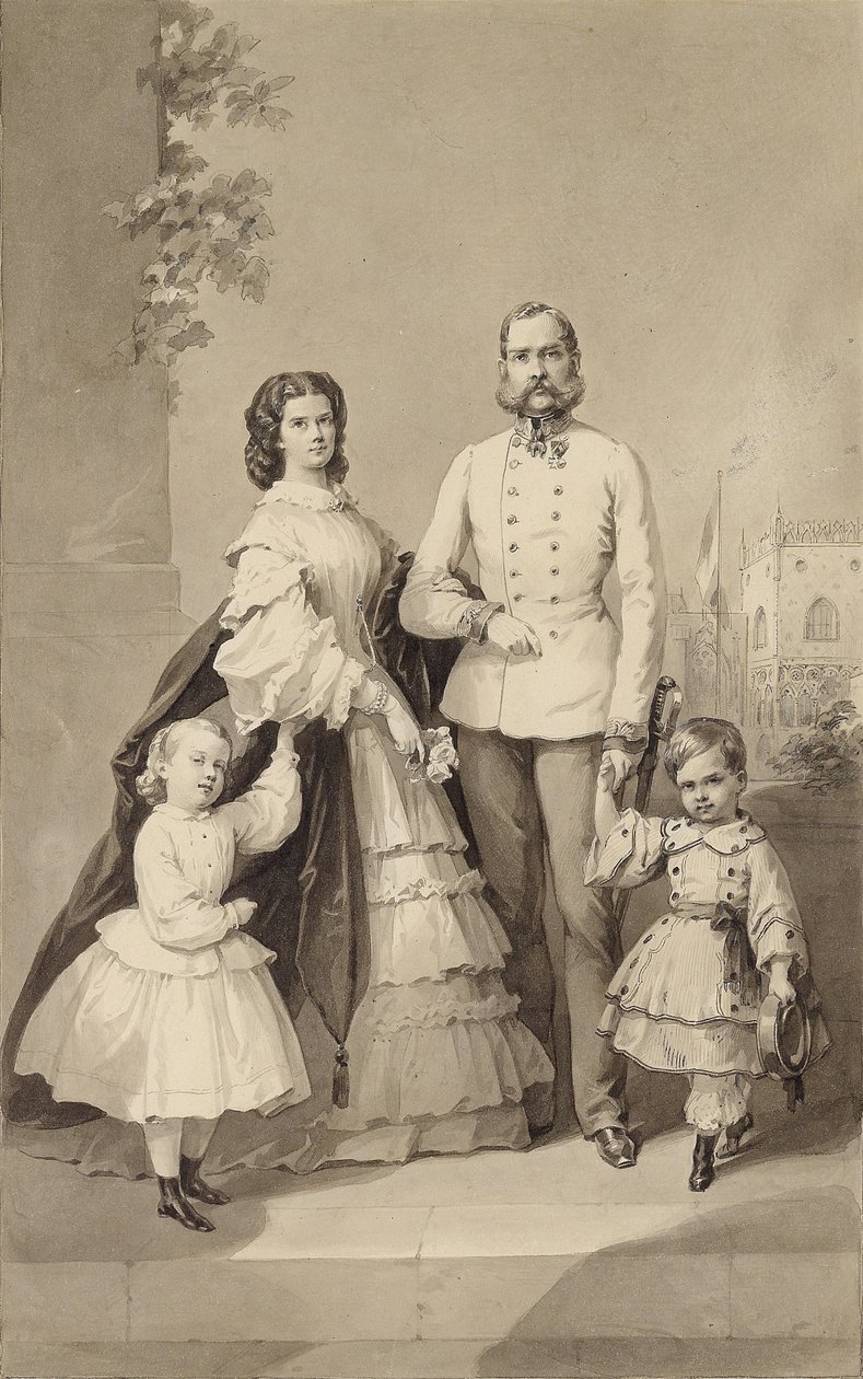 Keisari Frans Joosef I keisarinna Elisabethin ja heidän lastensa kanssa..., noin 1860. tekijältä Unbekannt