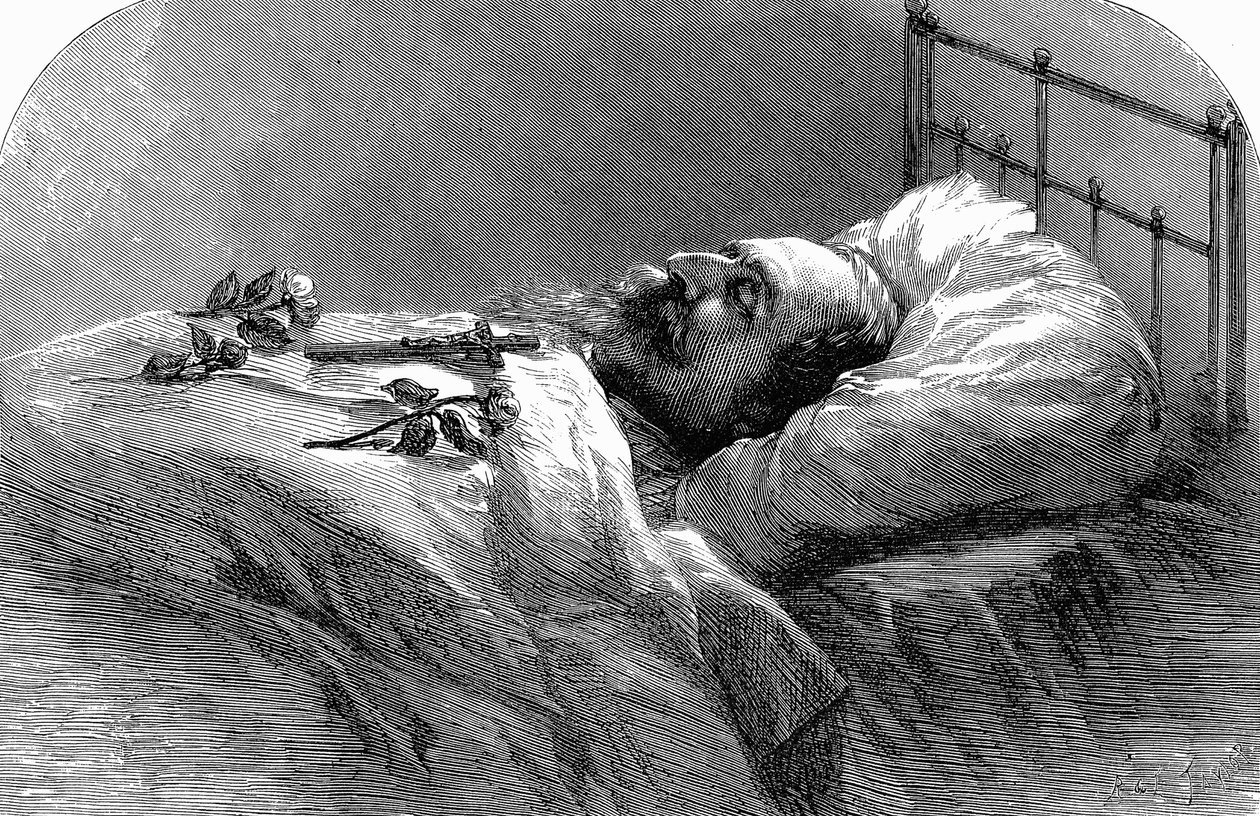 Ranskan keisari Napoleon III kuolinvuoteellaan, 1873. tekijältä Unbekannt