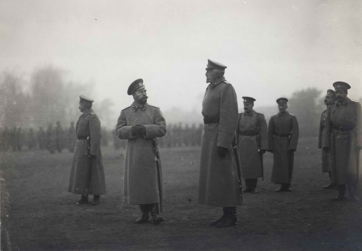 Keisari Nikolai II ja suurruhtinas Nikolai Nikolajevitš Baranovichissa syyskuussa 1914, 1914 tekijältä Unbekannt