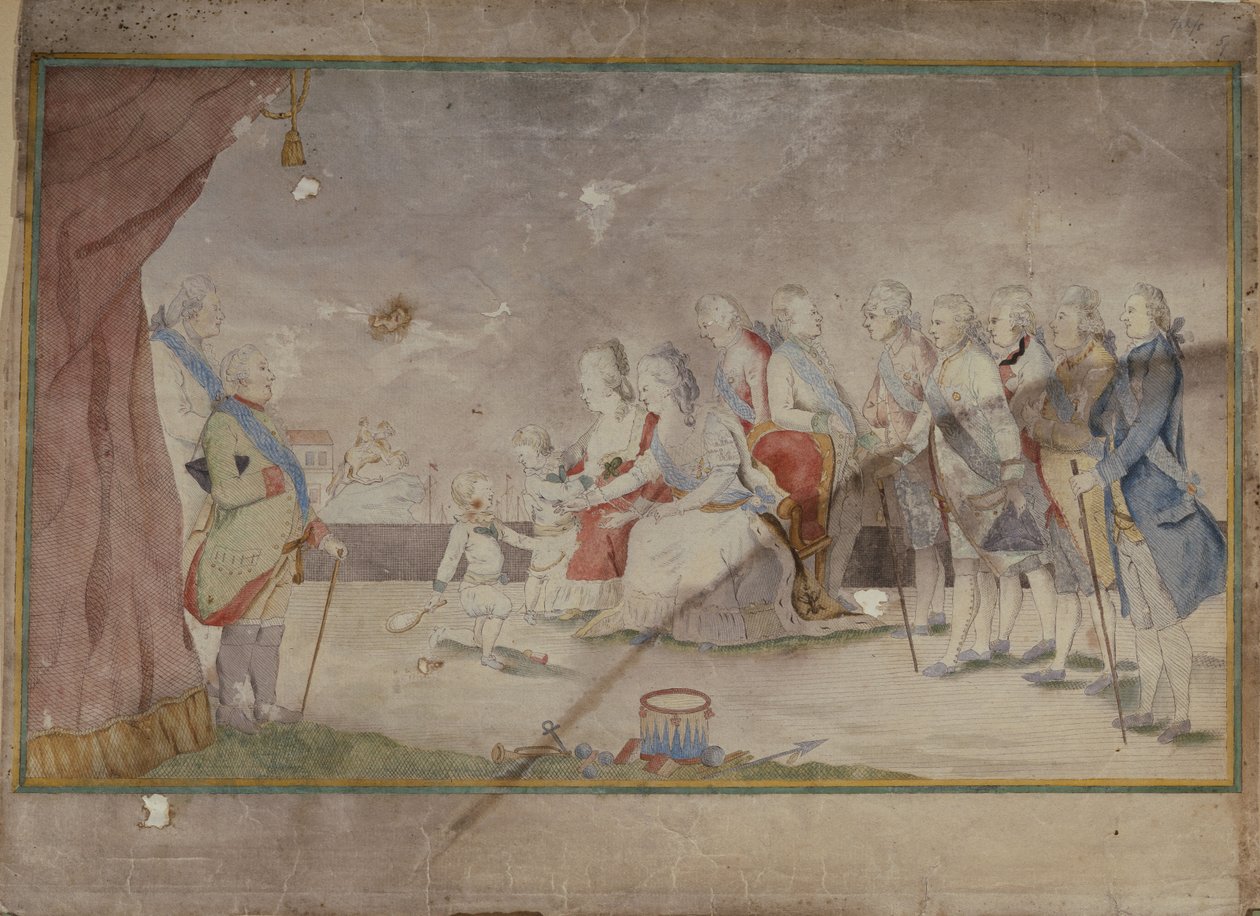 Keisarinna Katariina II perheineen ja hoviherroineen, 1780-luvun loppu tekijältä Unbekannt