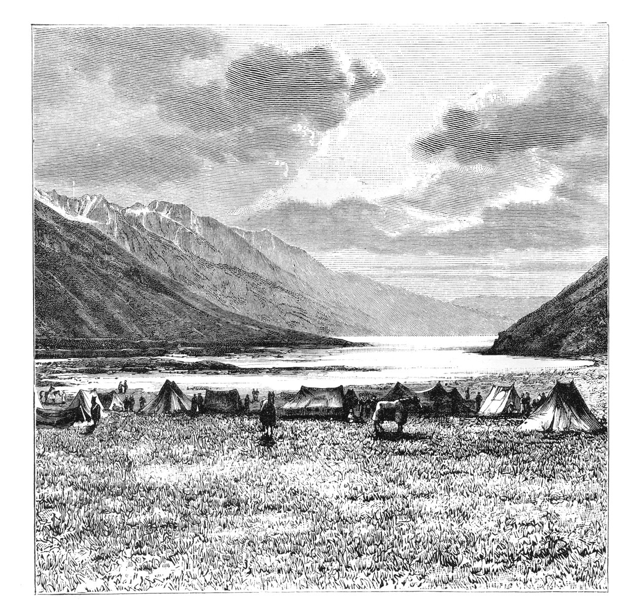Englannin retkikunnan leiripaikka 1871, Pang-Kong-järvi, Tiibet, 1895 tekijältä Unbekannt