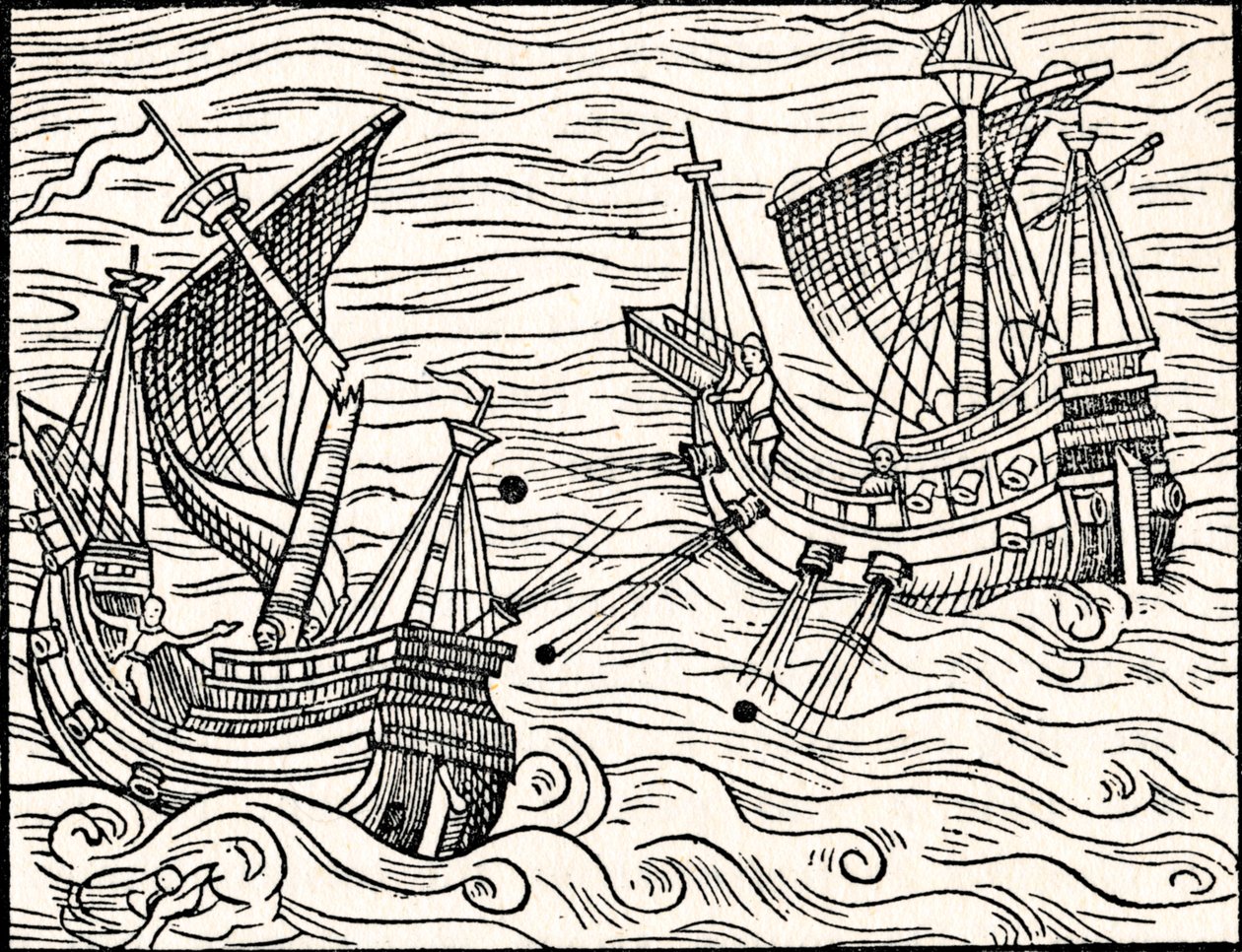 Kahden kauppa-aluksen välinen kihla Islannin rannikolla, 1555 tekijältä Unbekannt