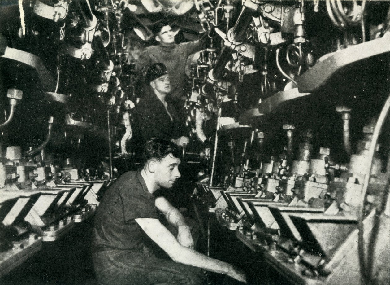 Brittiläisen sukellusveneen konehuone, toinen maailmansota, 1945. tekijältä Unbekannt