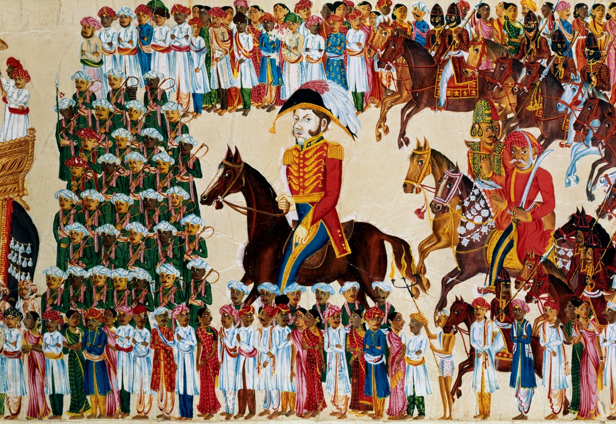 East India Companyn englantilainen grandee ratsastaa intialaisessa kulkueessa, 1825-1830 tekijältä Unbekannt