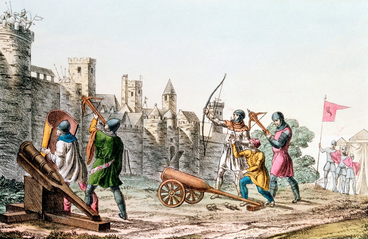 Englantilaiset joukot hyökkäämässä ranskalaiseen kaupunkiin, satavuotinen sota, 1337-1453 c1830 tekijältä Unbekannt