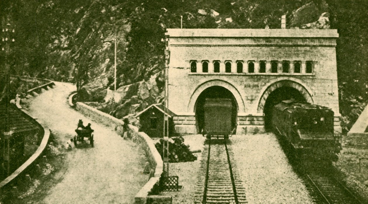 Simplon-tunnelin sisäänkäynti 12 12 mailia pitkä, joka yhdistää Sveitsin ja Italian, vuodelta 1930. tekijältä Unbekannt