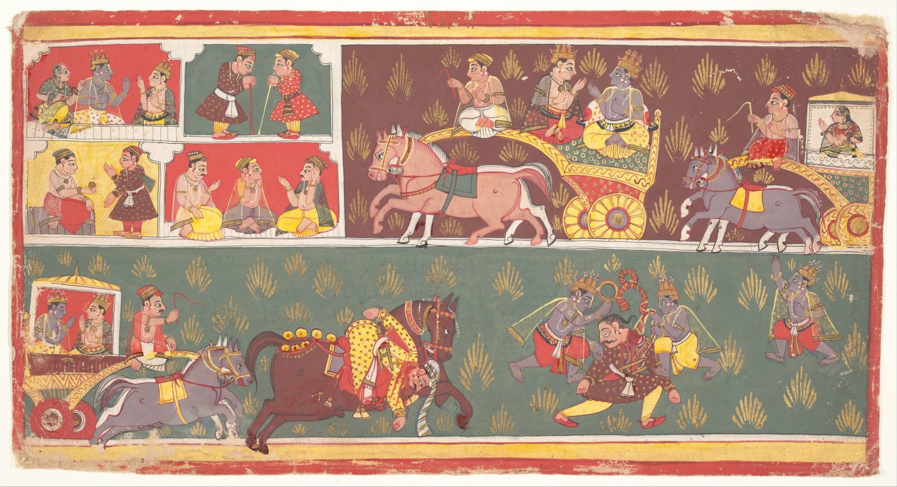 Jaksot Krishnan elämästä: Folio Bhagavata Puranan muinaisista tarinoista Lord Vishnusta, n. 1700. tekijältä Unbekannt