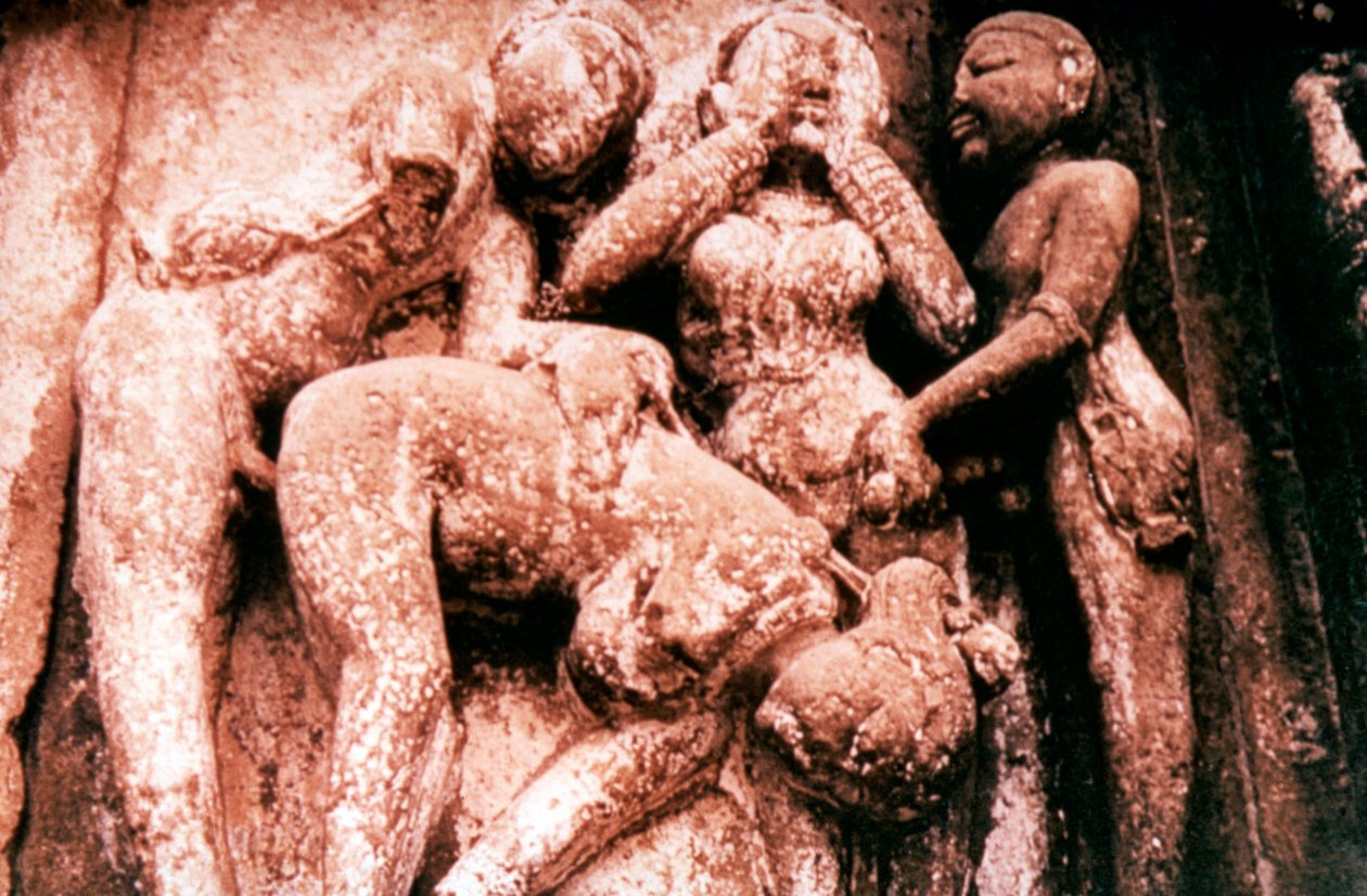 Eroottinen veistos, hindutemppeli, Khajuraho, Intia, 950 - 1050 tekijältä Unbekannt