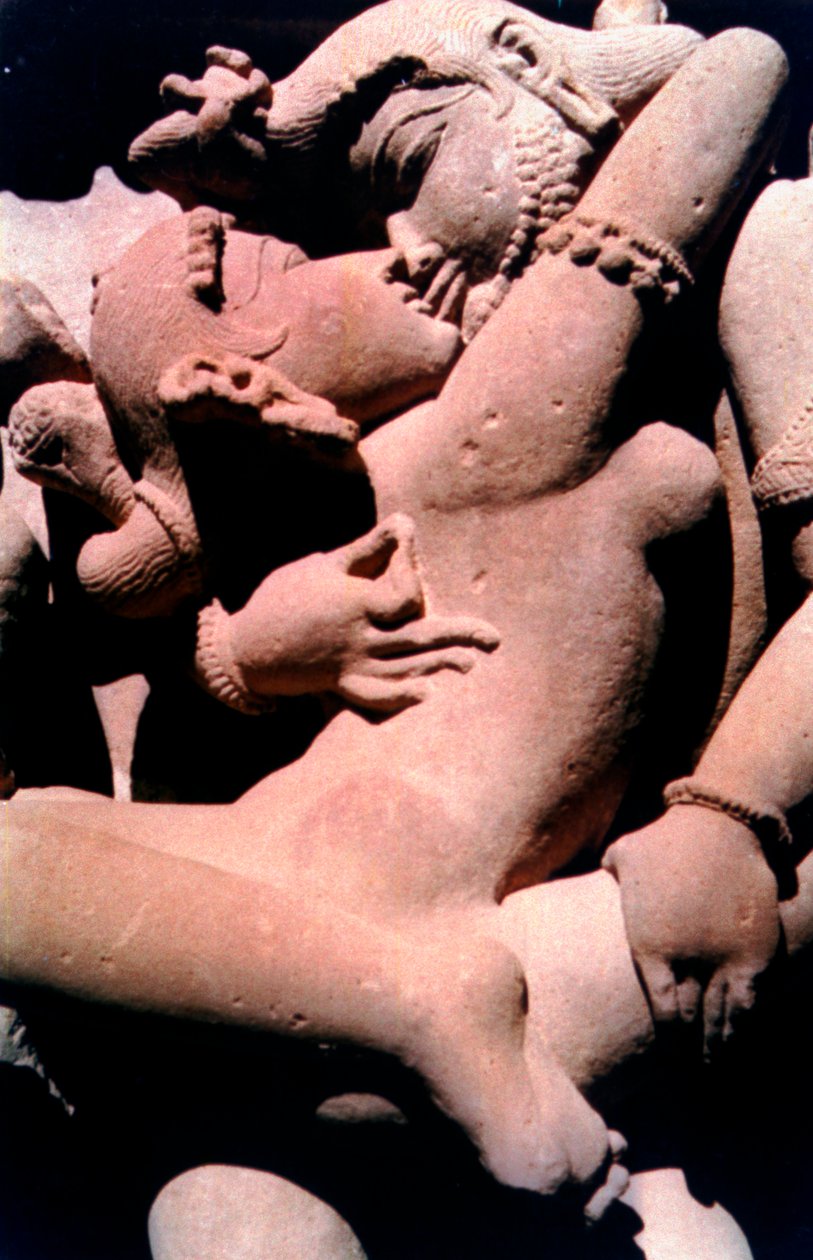 Eroottinen veistos, hindutemppeli, Khajuraho, Intia, 950 - 1050 tekijältä Unbekannt