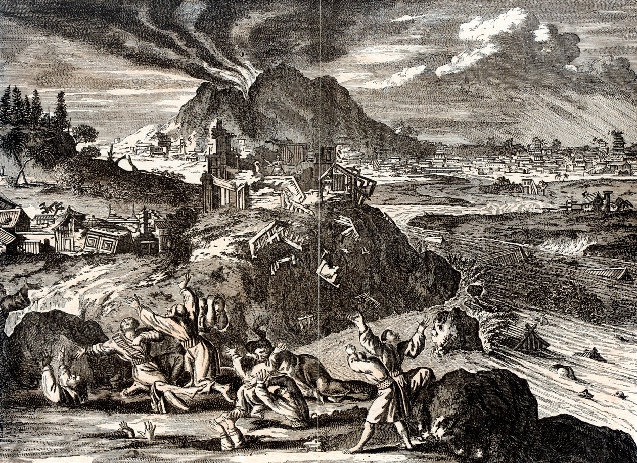 Shirane-sanin purkaus ja maanjäristys Edo Tokiossa, Japanissa, 1650 tekijältä Unbekannt