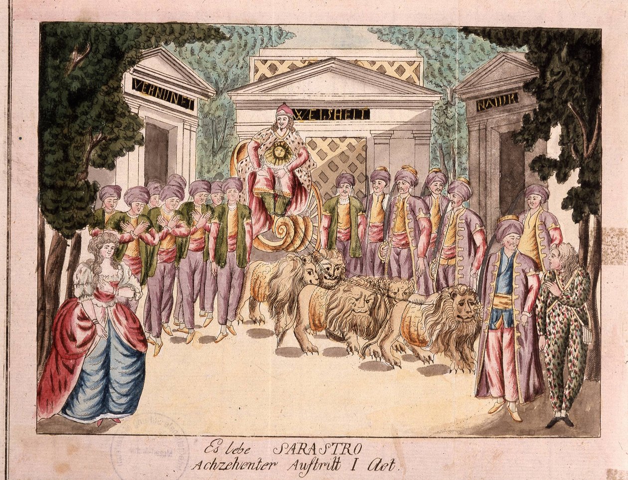 Es lebe Sarastro. Mozartin Taikahuilun ensiesitys 1790-luvulta tekijältä Unbekannt