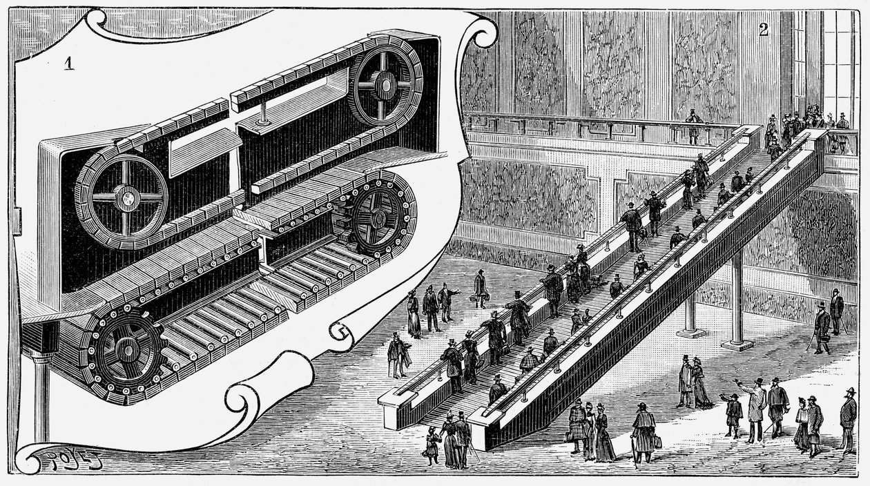 Liukuportaat Pennsylvania Railroad Companiesin Cortlandt Street -asemalla, New York, 1893 tekijältä Unbekannt