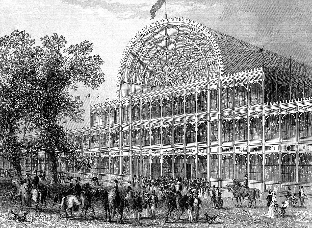 Lontoon Crystal Palacen pohjoinen poikkiristeä, rakennettu suurta näyttelyä varten, 1851 tekijältä Unbekannt