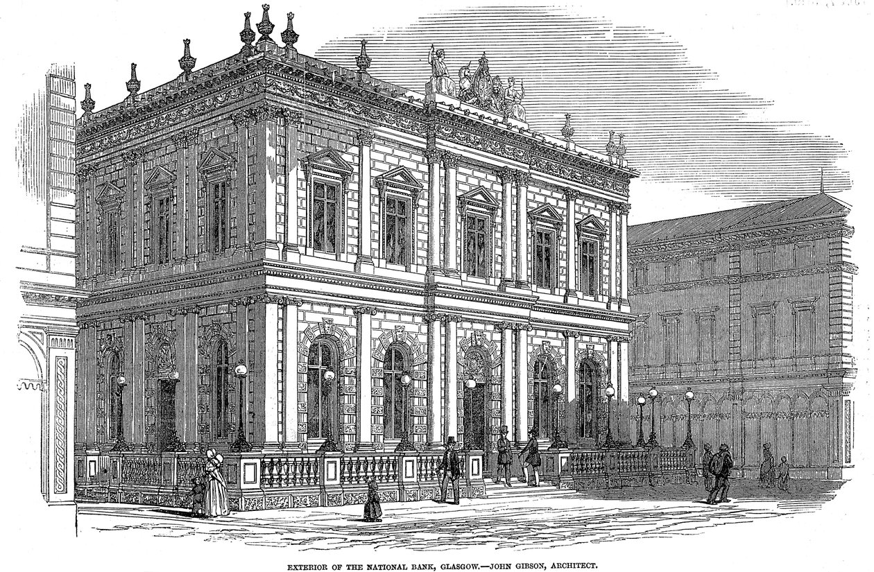 Ulkokuva National Bankista, Glasgow, Skotlanti, c1850 tekijältä Unbekannt
