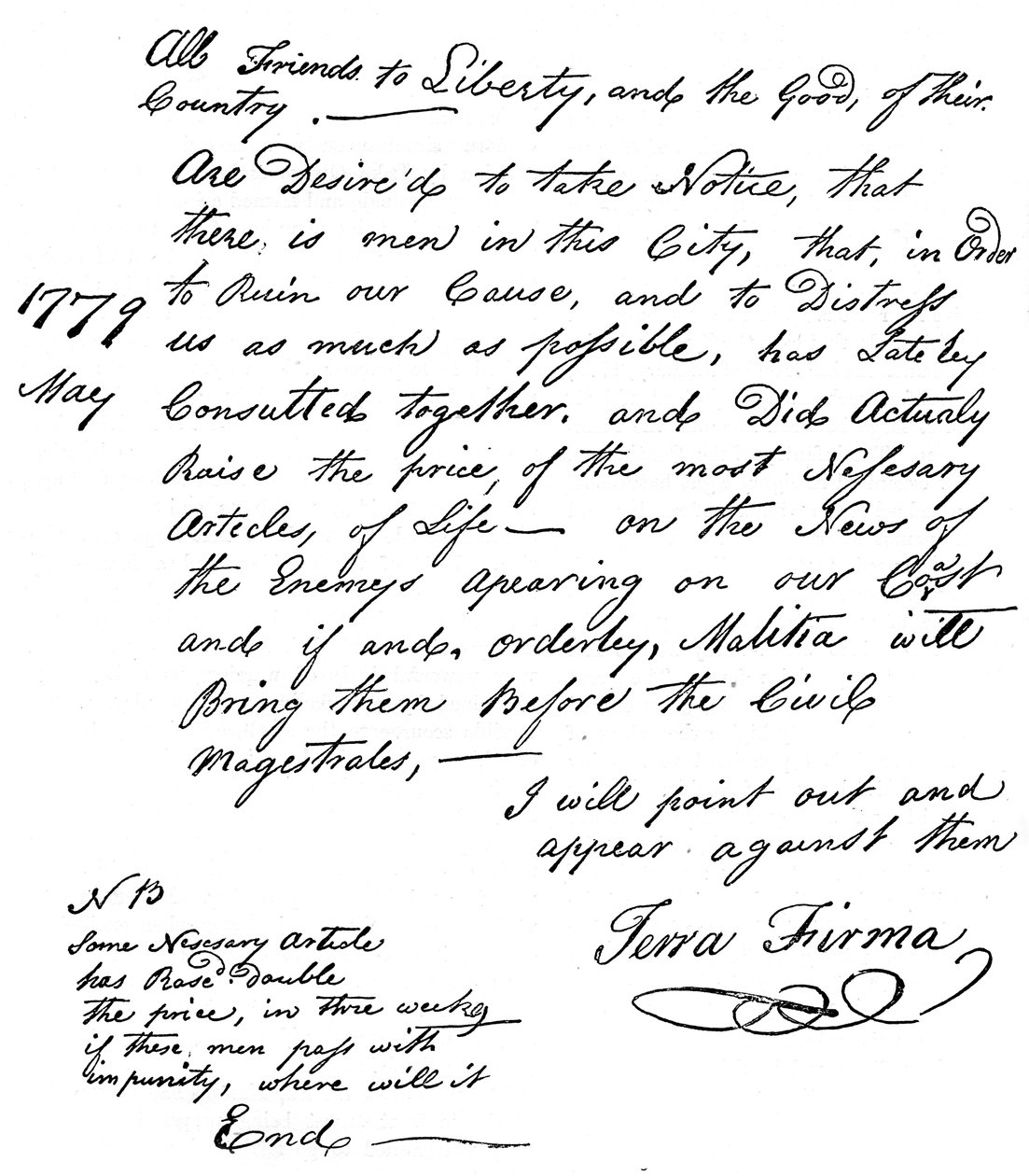 Faksimile julistuksesta ruoan niukkuudesta Amerikassa, 1779 c1880 tekijältä Unbekannt