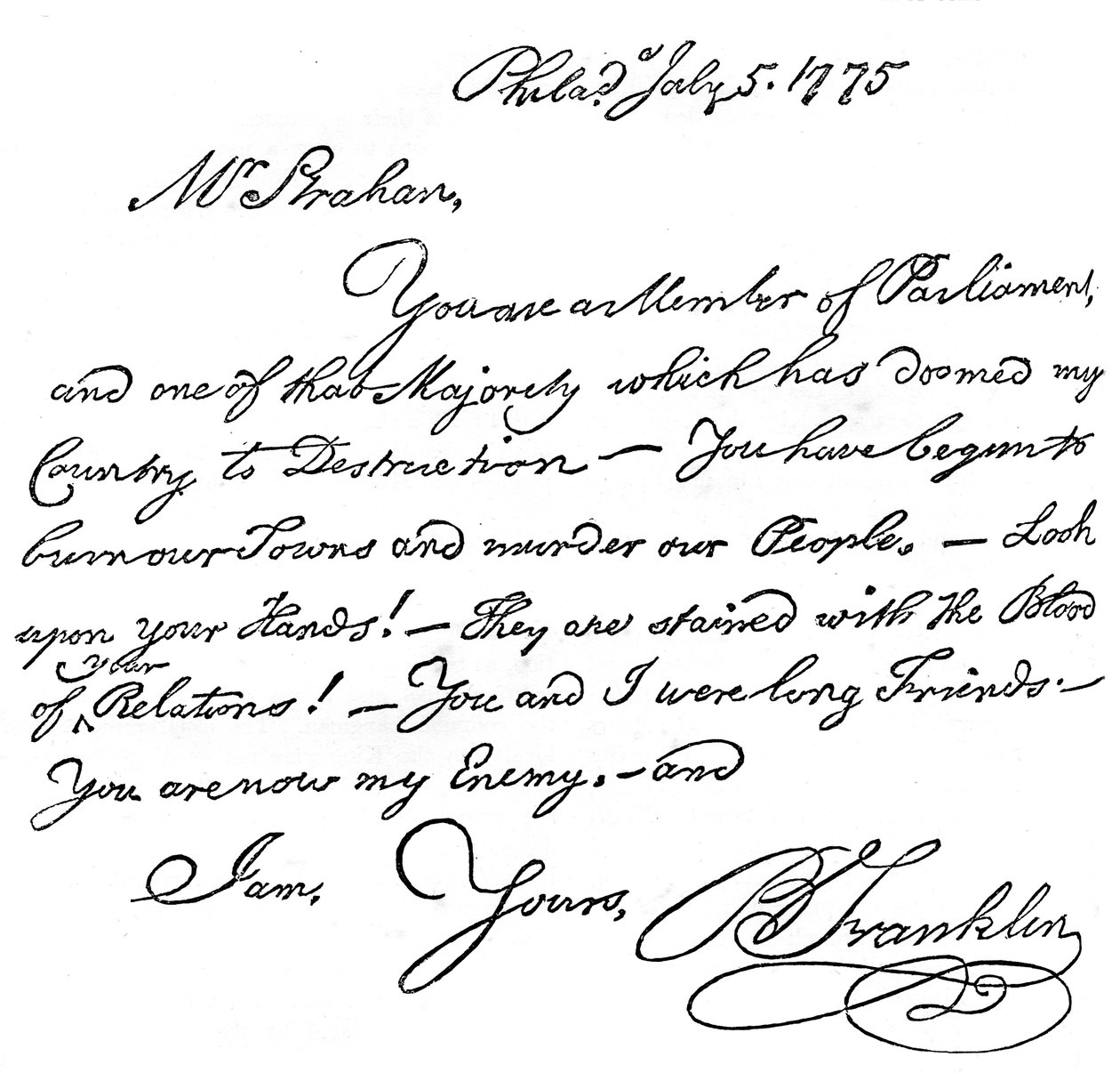 Faksimile Benjamin Franklinin kirjeestä herra Strahanille, 1775 c1880 tekijältä Unbekannt