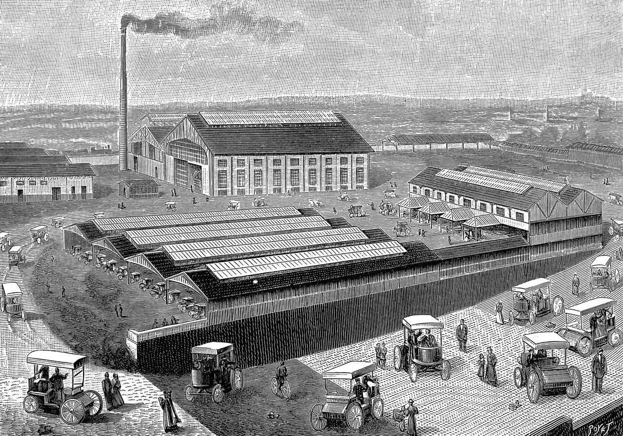 Sähköohjaamojen valmistus-, lataus- ja huoltotehdas, Aubervilliers, Ranska, 1899 tekijältä Unbekannt