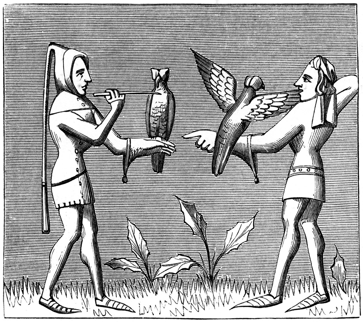 Haukkamestarit pukemassa lintujaan, 1300-luku 1849 tekijältä Unbekannt