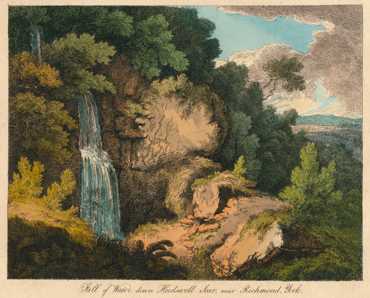 Fall of Water alas Hudswell Scarissa, lähellä Richmondia, Yorkissa, 1800-luvulla tekijältä Unbekannt