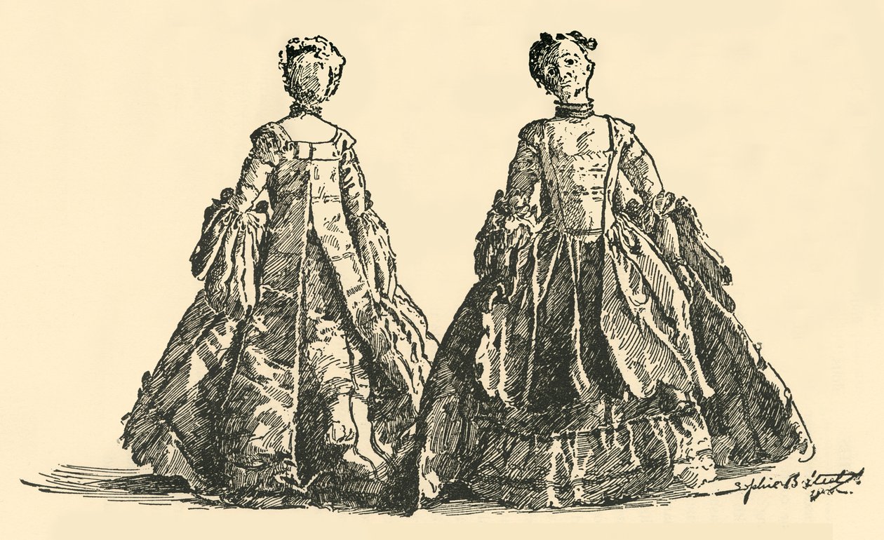 Muoti nukke taftia Watteau sacque -vanteella, c1750-1800, 1937 tekijältä Unbekannt