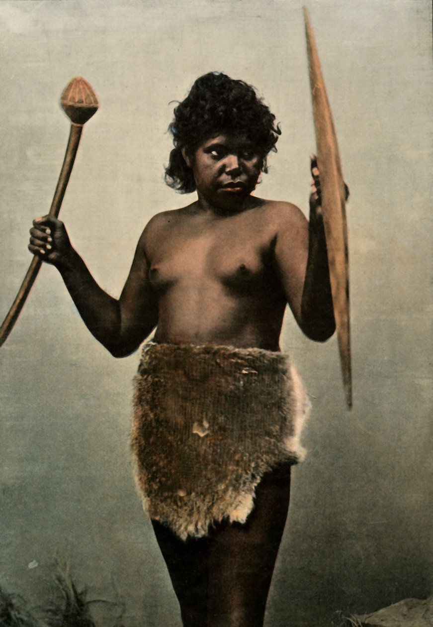 Australialainen nainen aviomiehensä aseista vastuussa, australialainen nainen aviomiesten aseiden kanssa, 1900. tekijältä Unbekannt