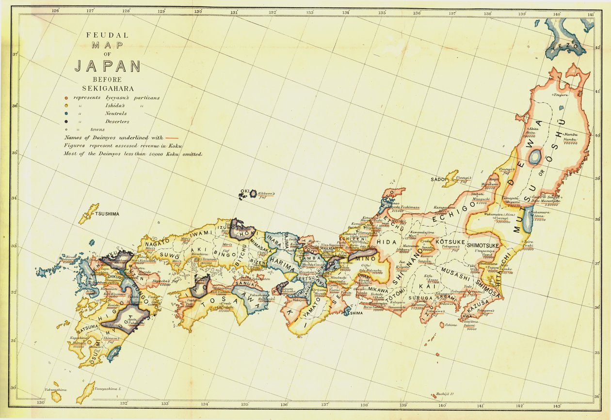 Japanin feodaalinen kartta ennen Sekigaharaa, 1903. tekijältä Unbekannt
