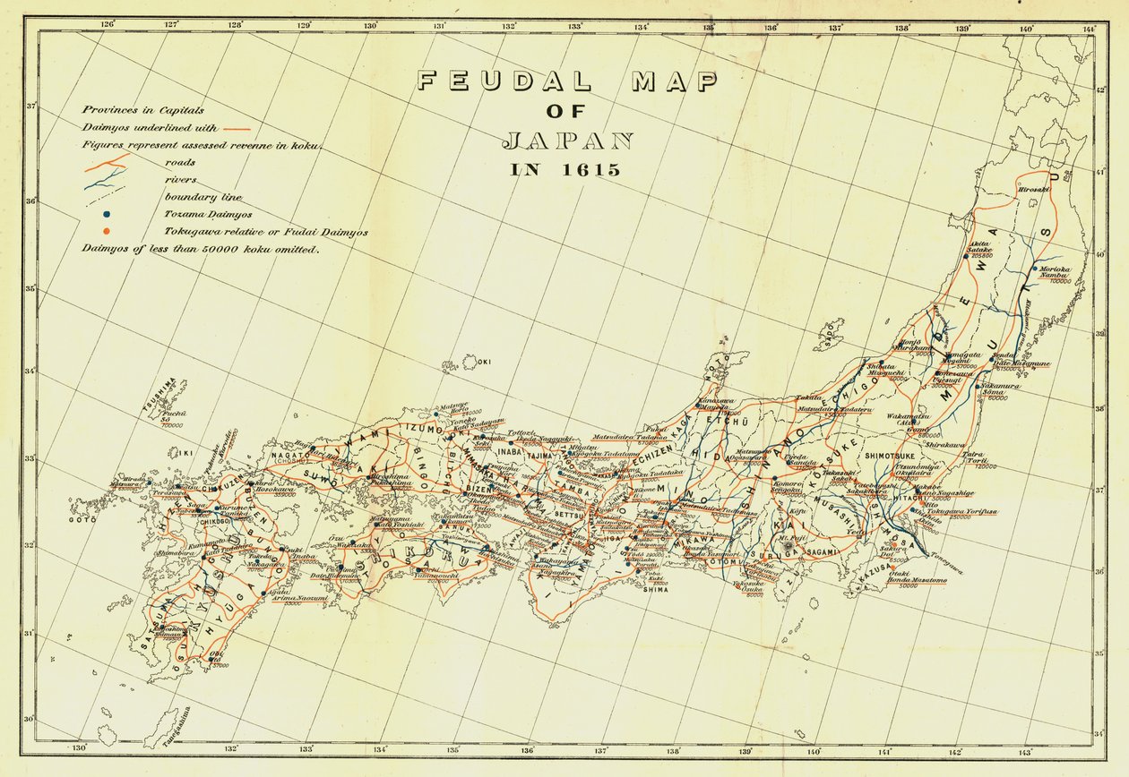 Japanin feodaalinen kartta vuosina 1615, 1903. tekijältä Unbekannt