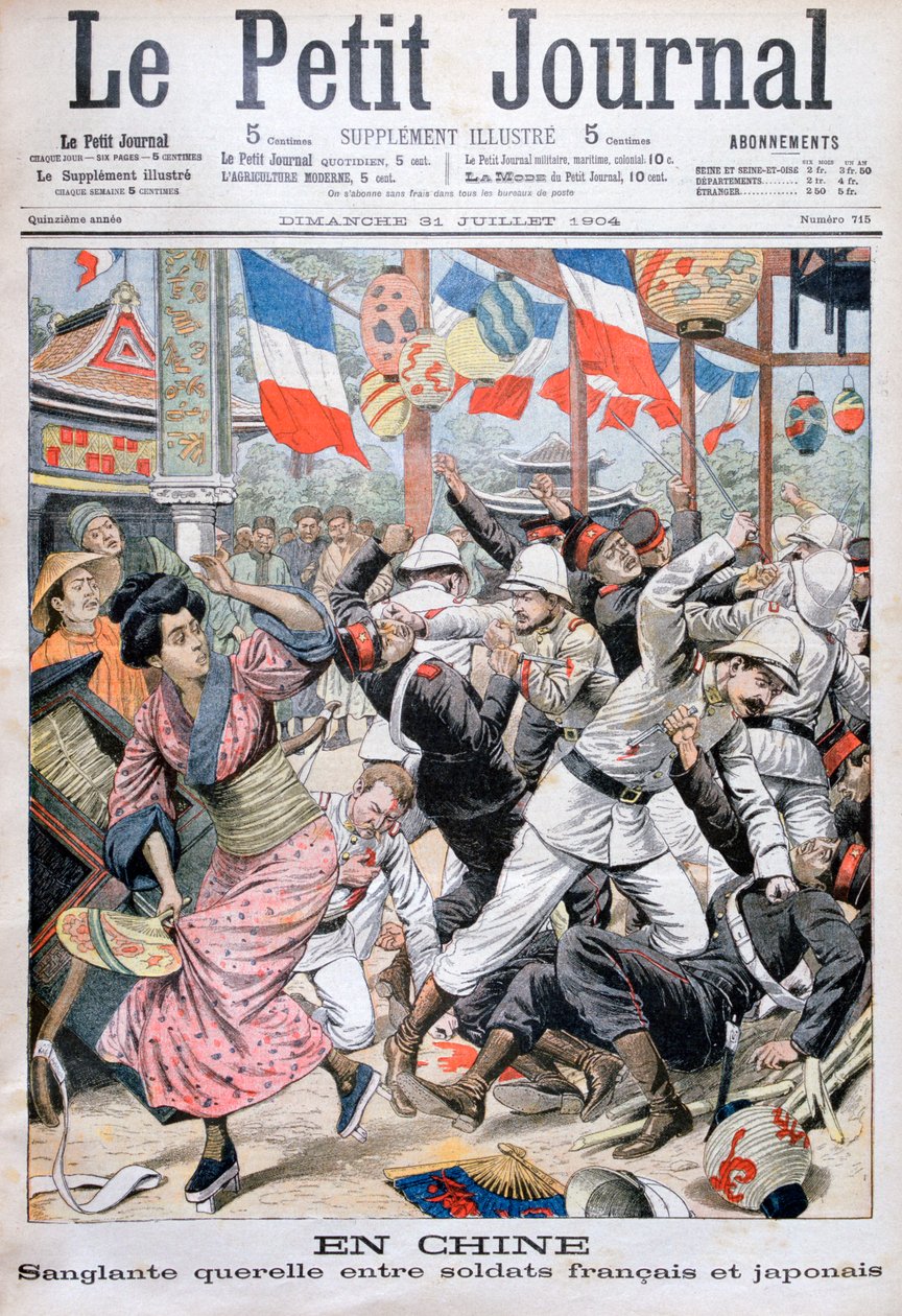 Taistelu ranskalaisten ja japanilaisten sotilaiden välillä Venäjän ja Japanin sodan aikana, Kiina, 1904 tekijältä Unbekannt